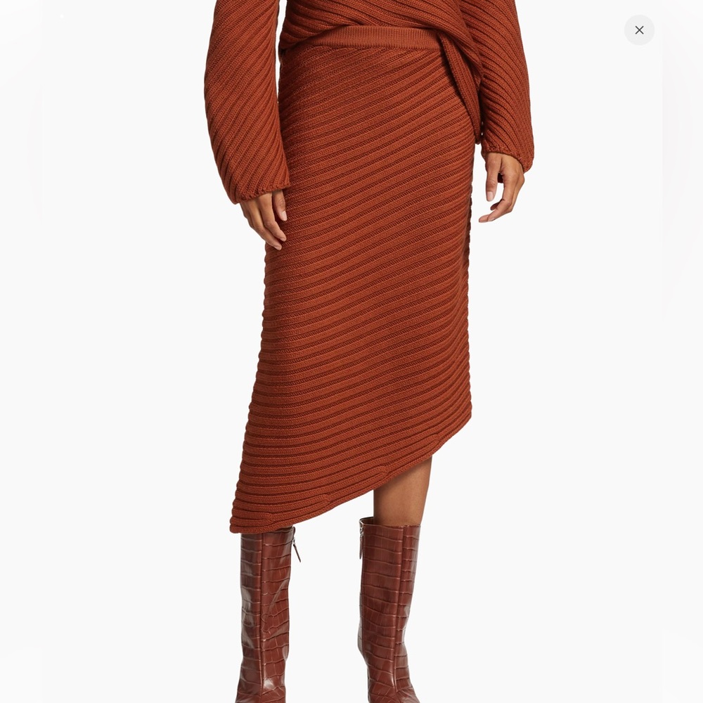 Ribbed Asymmetrical Knit Midi Sweater Skirt